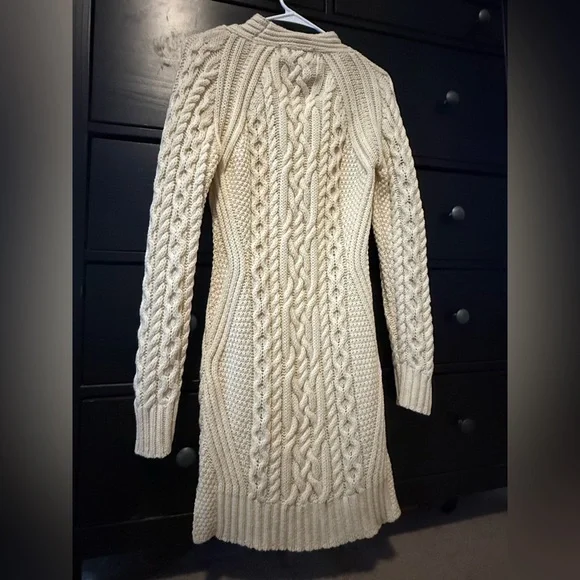 Aran Crafts Cream Cable Knit Mock-neck  Sweater Dress - Size S, 100% Merino Wool - Picture 2 of 3